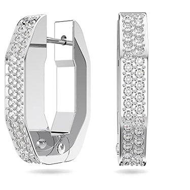 Swarovski Dextera Hoop Earrings, Rhodium-plated, Octagonal Earrings with Radiant Swarovski Crystals on Sale